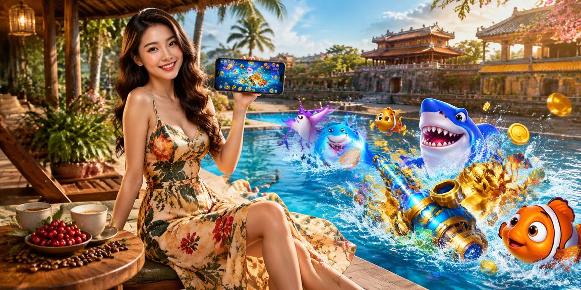 Người chơi tại Huế thưởng thức cà phê buổi sáng trong khi tham gia game bắn cá trực tuyến trên điện thoại